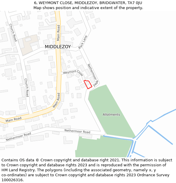 6, WEYMONT CLOSE, MIDDLEZOY, BRIDGWATER, TA7 0JU: Location map and indicative extent of plot