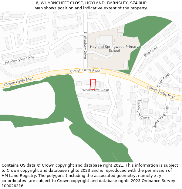 6, WHARNCLIFFE CLOSE, HOYLAND, BARNSLEY, S74 0HP: Location map and indicative extent of plot