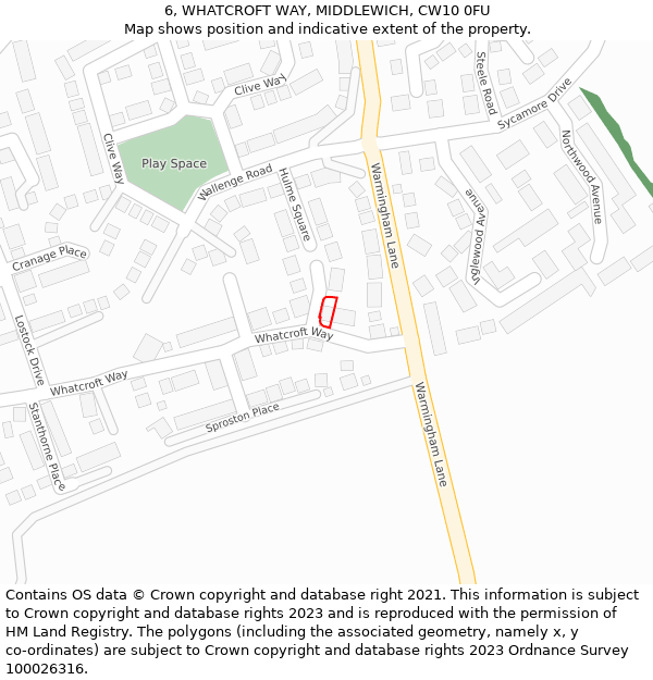 6, WHATCROFT WAY, MIDDLEWICH, CW10 0FU: Location map and indicative extent of plot