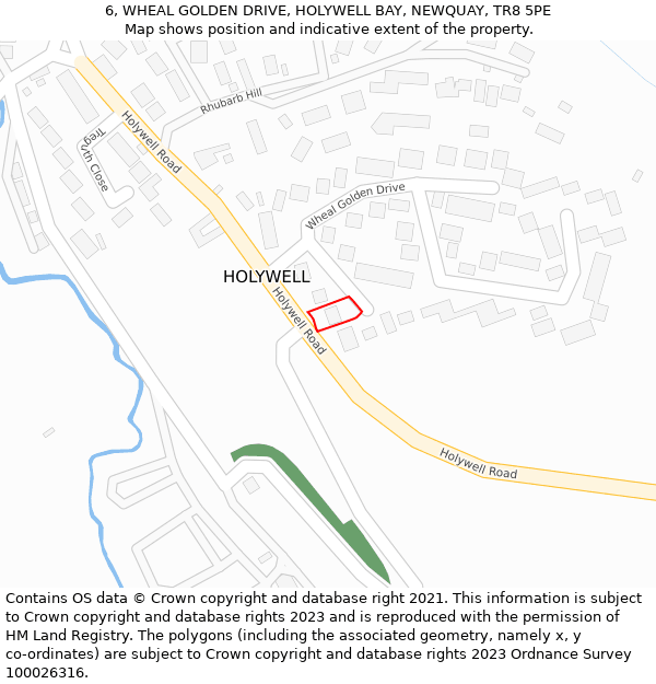 6, WHEAL GOLDEN DRIVE, HOLYWELL BAY, NEWQUAY, TR8 5PE: Location map and indicative extent of plot