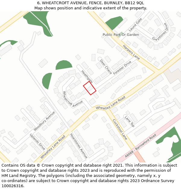 6, WHEATCROFT AVENUE, FENCE, BURNLEY, BB12 9QL: Location map and indicative extent of plot