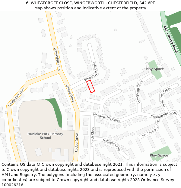 6, WHEATCROFT CLOSE, WINGERWORTH, CHESTERFIELD, S42 6PE: Location map and indicative extent of plot