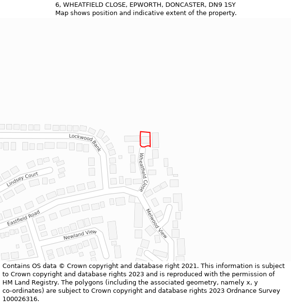 6, WHEATFIELD CLOSE, EPWORTH, DONCASTER, DN9 1SY: Location map and indicative extent of plot