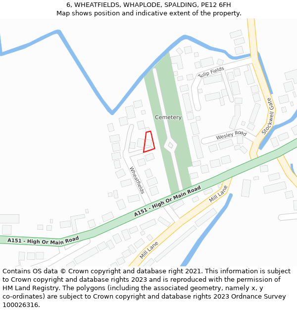 6, WHEATFIELDS, WHAPLODE, SPALDING, PE12 6FH: Location map and indicative extent of plot