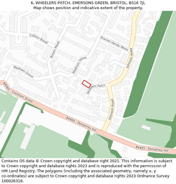 6, WHEELERS PATCH, EMERSONS GREEN, BRISTOL, BS16 7JL: Location map and indicative extent of plot
