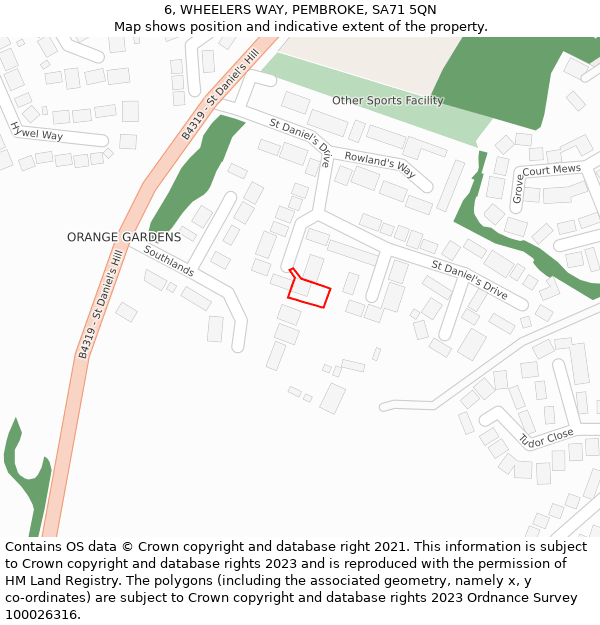 6, WHEELERS WAY, PEMBROKE, SA71 5QN: Location map and indicative extent of plot