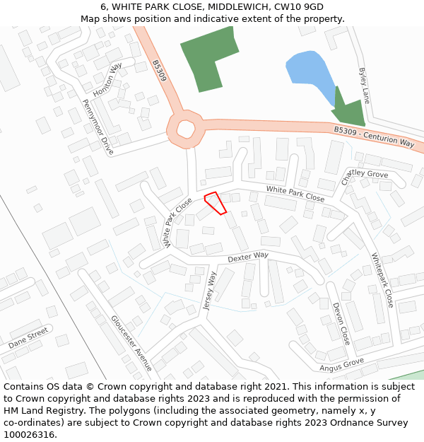 6, WHITE PARK CLOSE, MIDDLEWICH, CW10 9GD: Location map and indicative extent of plot