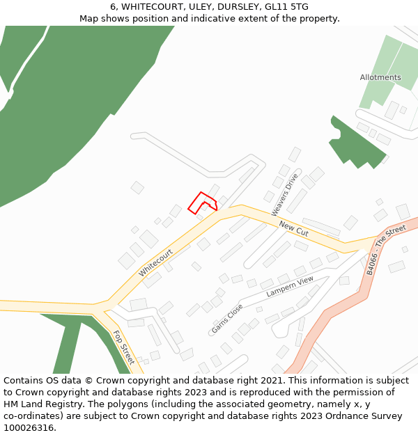 6, WHITECOURT, ULEY, DURSLEY, GL11 5TG: Location map and indicative extent of plot