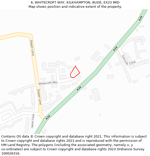 6, WHITECROFT WAY, KILKHAMPTON, BUDE, EX23 9RD: Location map and indicative extent of plot