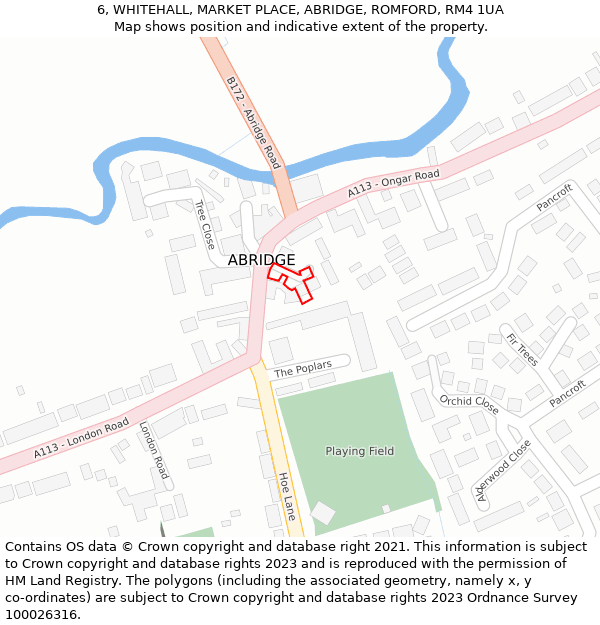6, WHITEHALL, MARKET PLACE, ABRIDGE, ROMFORD, RM4 1UA: Location map and indicative extent of plot