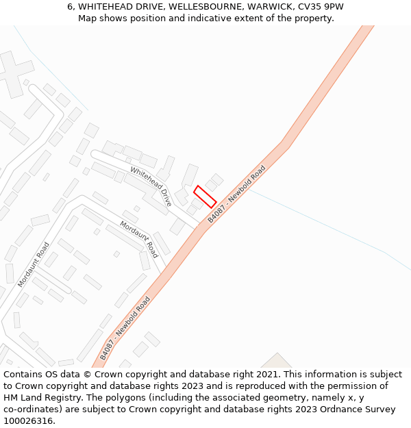 6, WHITEHEAD DRIVE, WELLESBOURNE, WARWICK, CV35 9PW: Location map and indicative extent of plot