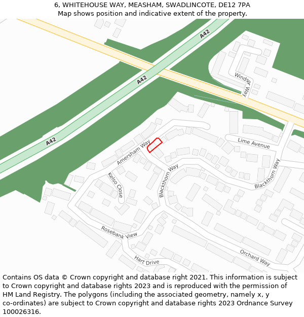 6, WHITEHOUSE WAY, MEASHAM, SWADLINCOTE, DE12 7PA: Location map and indicative extent of plot