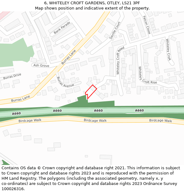 6, WHITELEY CROFT GARDENS, OTLEY, LS21 3PF: Location map and indicative extent of plot