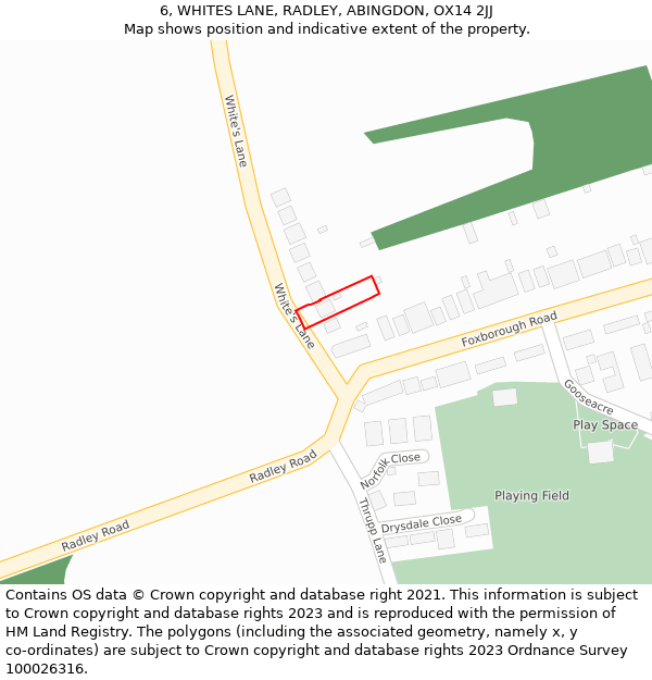 6, WHITES LANE, RADLEY, ABINGDON, OX14 2JJ: Location map and indicative extent of plot