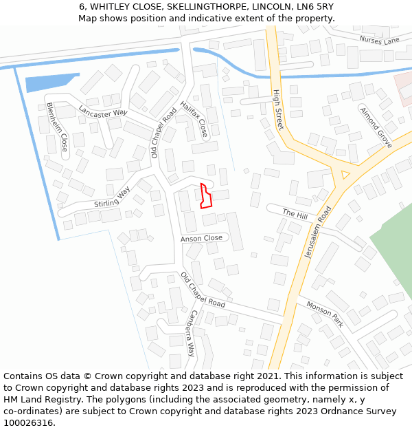 6, WHITLEY CLOSE, SKELLINGTHORPE, LINCOLN, LN6 5RY: Location map and indicative extent of plot