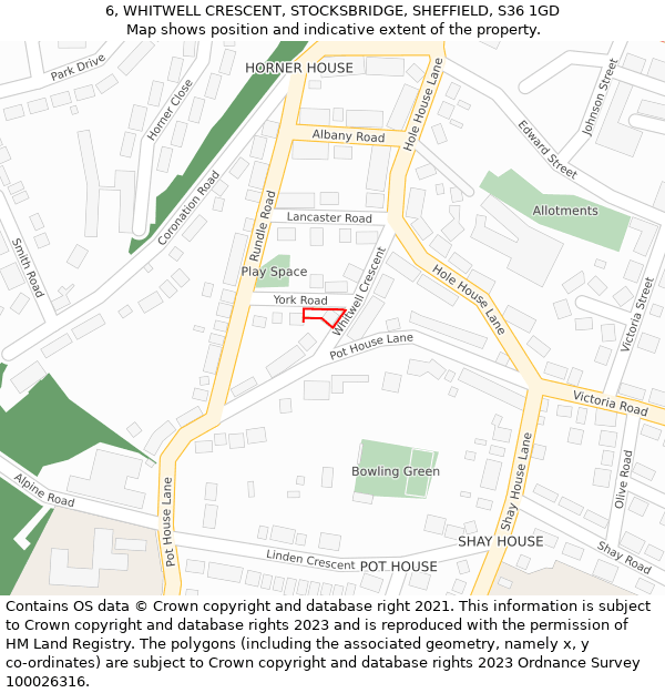 6, WHITWELL CRESCENT, STOCKSBRIDGE, SHEFFIELD, S36 1GD: Location map and indicative extent of plot