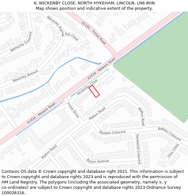 6, WICKENBY CLOSE, NORTH HYKEHAM, LINCOLN, LN6 8HN: Location map and indicative extent of plot