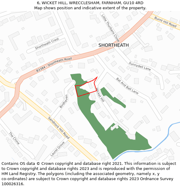 6, WICKET HILL, WRECCLESHAM, FARNHAM, GU10 4RD: Location map and indicative extent of plot