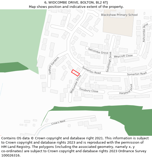 6, WIDCOMBE DRIVE, BOLTON, BL2 6TJ: Location map and indicative extent of plot