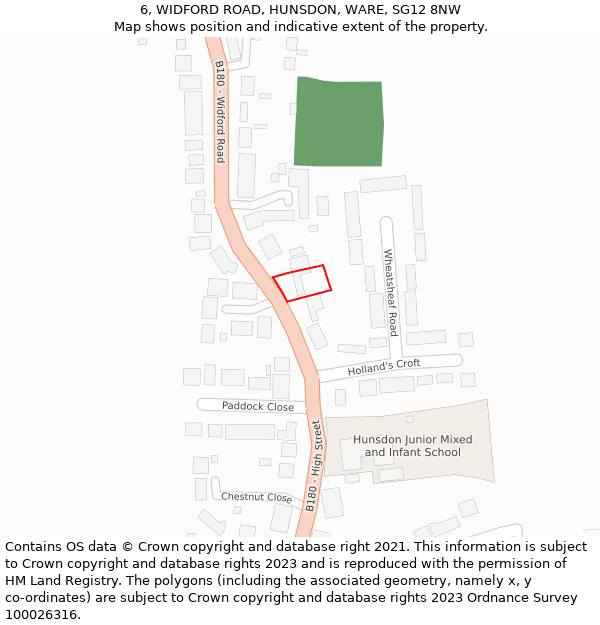 6, WIDFORD ROAD, HUNSDON, WARE, SG12 8NW: Location map and indicative extent of plot