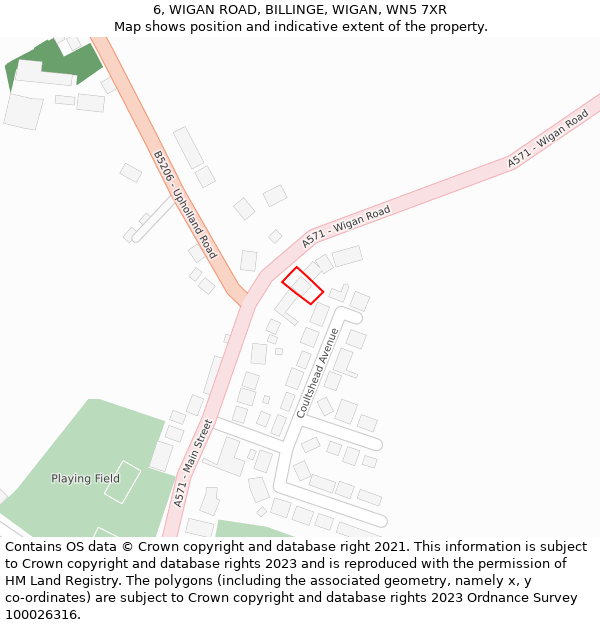 6, WIGAN ROAD, BILLINGE, WIGAN, WN5 7XR: Location map and indicative extent of plot