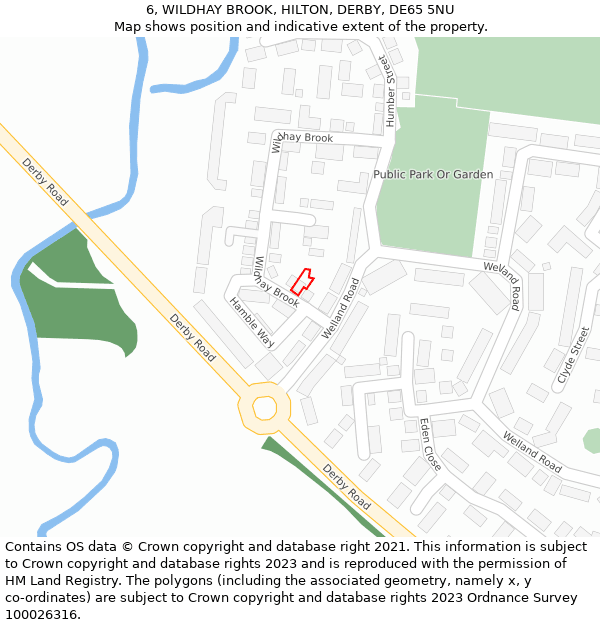 6, WILDHAY BROOK, HILTON, DERBY, DE65 5NU: Location map and indicative extent of plot