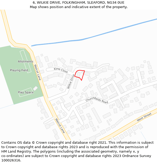 6, WILKIE DRIVE, FOLKINGHAM, SLEAFORD, NG34 0UE: Location map and indicative extent of plot