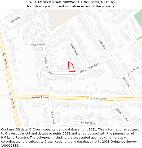 6, WILLIAM PECK ROAD, SPIXWORTH, NORWICH, NR10 3QB: Location map and indicative extent of plot
