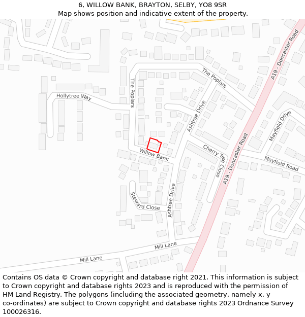 6, WILLOW BANK, BRAYTON, SELBY, YO8 9SR: Location map and indicative extent of plot