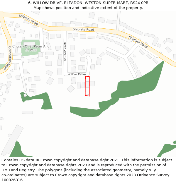 6, WILLOW DRIVE, BLEADON, WESTON-SUPER-MARE, BS24 0PB: Location map and indicative extent of plot