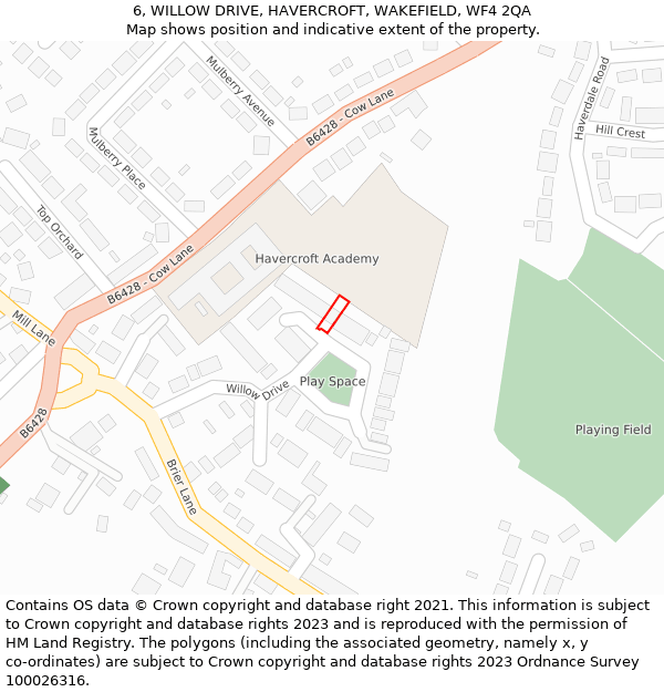 6, WILLOW DRIVE, HAVERCROFT, WAKEFIELD, WF4 2QA: Location map and indicative extent of plot