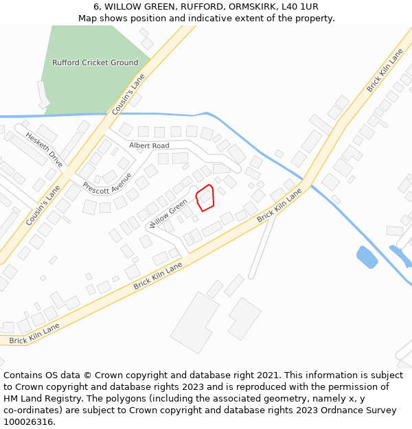 6, WILLOW GREEN, RUFFORD, ORMSKIRK, L40 1UR: Location map and indicative extent of plot