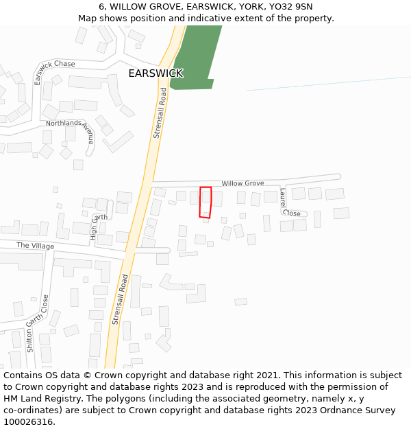 6, WILLOW GROVE, EARSWICK, YORK, YO32 9SN: Location map and indicative extent of plot