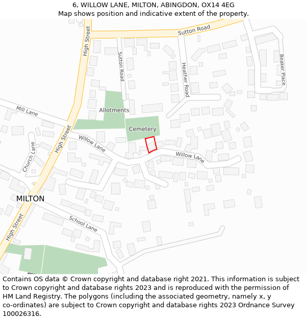 6, WILLOW LANE, MILTON, ABINGDON, OX14 4EG: Location map and indicative extent of plot