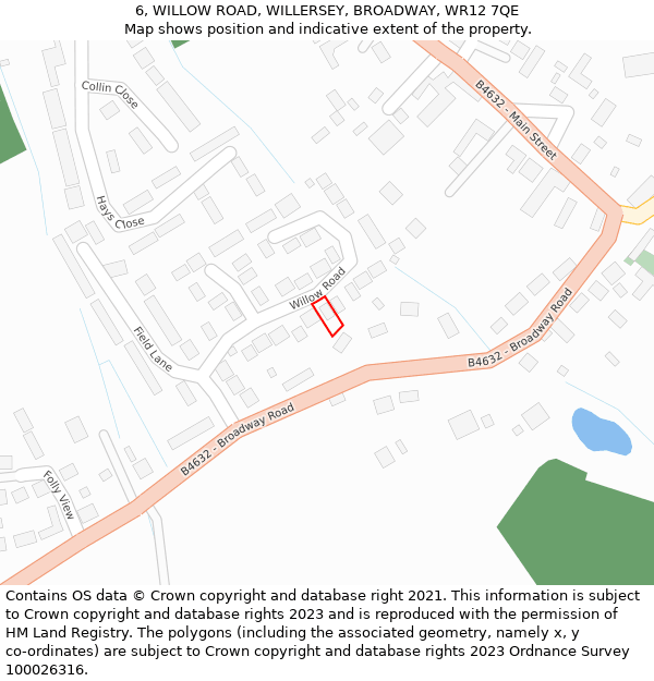 6, WILLOW ROAD, WILLERSEY, BROADWAY, WR12 7QE: Location map and indicative extent of plot