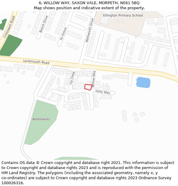 6, WILLOW WAY, SAXON VALE, MORPETH, NE61 5BQ: Location map and indicative extent of plot