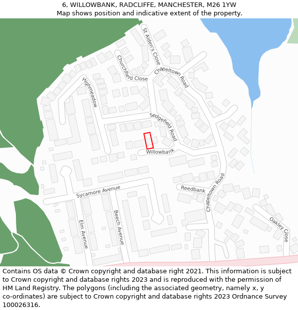 6, WILLOWBANK, RADCLIFFE, MANCHESTER, M26 1YW: Location map and indicative extent of plot