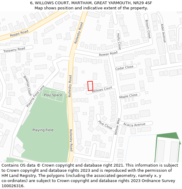 6, WILLOWS COURT, MARTHAM, GREAT YARMOUTH, NR29 4SF: Location map and indicative extent of plot