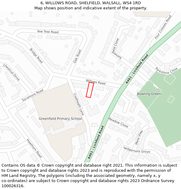 6, WILLOWS ROAD, SHELFIELD, WALSALL, WS4 1RD: Location map and indicative extent of plot