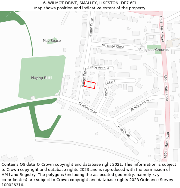 6, WILMOT DRIVE, SMALLEY, ILKESTON, DE7 6EL: Location map and indicative extent of plot