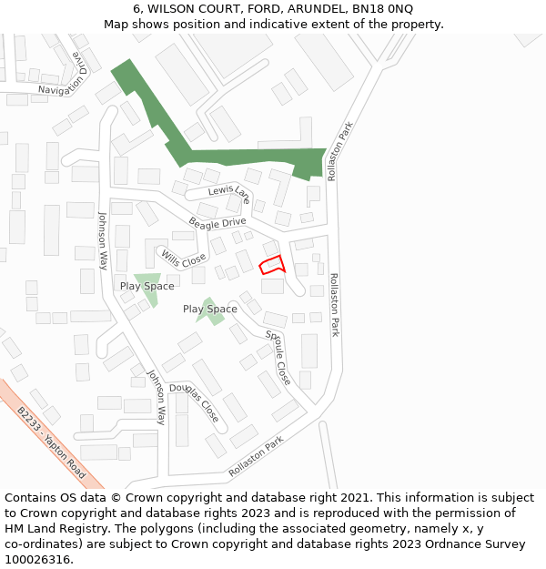 6, WILSON COURT, FORD, ARUNDEL, BN18 0NQ: Location map and indicative extent of plot