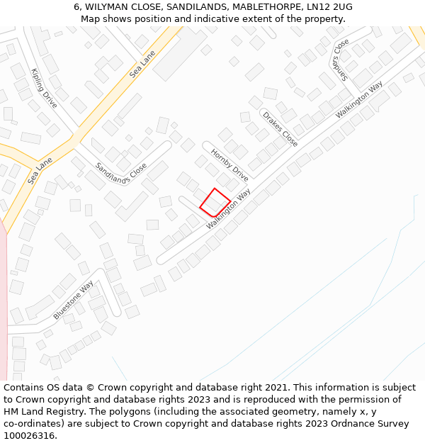 6, WILYMAN CLOSE, SANDILANDS, MABLETHORPE, LN12 2UG: Location map and indicative extent of plot