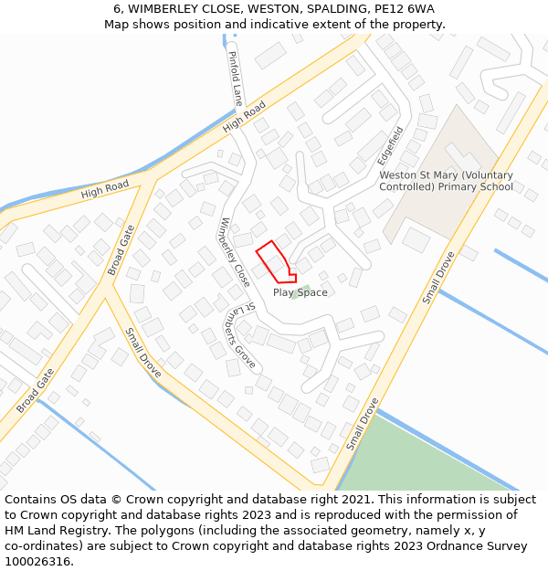 6, WIMBERLEY CLOSE, WESTON, SPALDING, PE12 6WA: Location map and indicative extent of plot