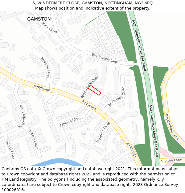 6, WINDERMERE CLOSE, GAMSTON, NOTTINGHAM, NG2 6PQ: Location map and indicative extent of plot