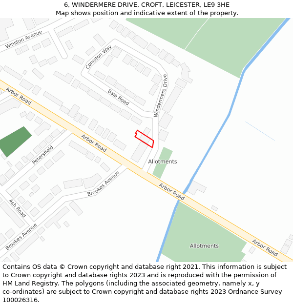 6, WINDERMERE DRIVE, CROFT, LEICESTER, LE9 3HE: Location map and indicative extent of plot