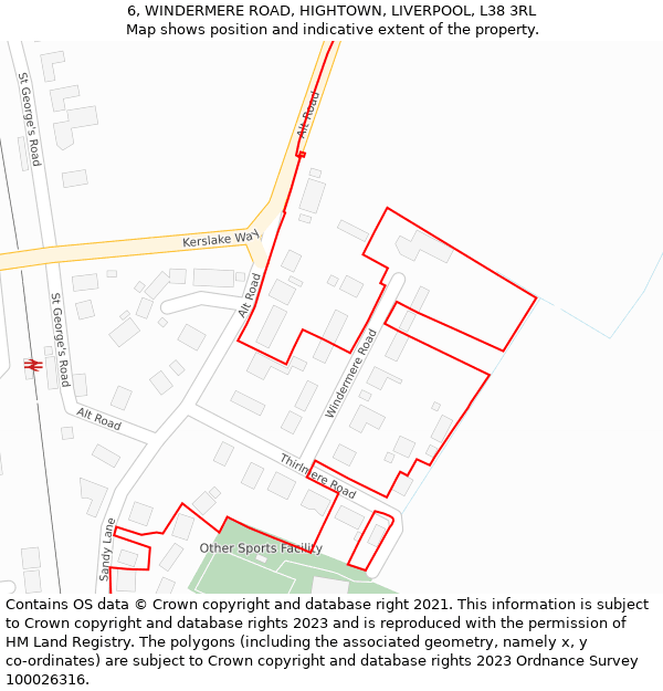 6, WINDERMERE ROAD, HIGHTOWN, LIVERPOOL, L38 3RL: Location map and indicative extent of plot