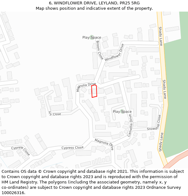 6, WINDFLOWER DRIVE, LEYLAND, PR25 5RG: Location map and indicative extent of plot