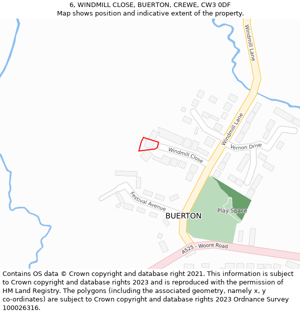 6, WINDMILL CLOSE, BUERTON, CREWE, CW3 0DF: Location map and indicative extent of plot