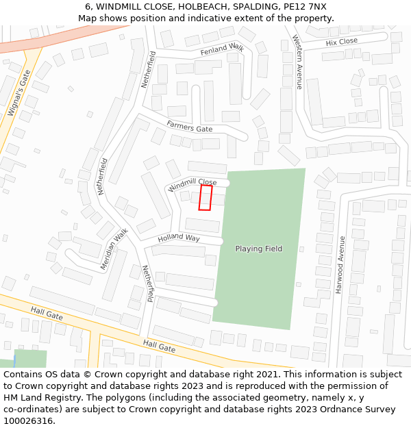 6, WINDMILL CLOSE, HOLBEACH, SPALDING, PE12 7NX: Location map and indicative extent of plot