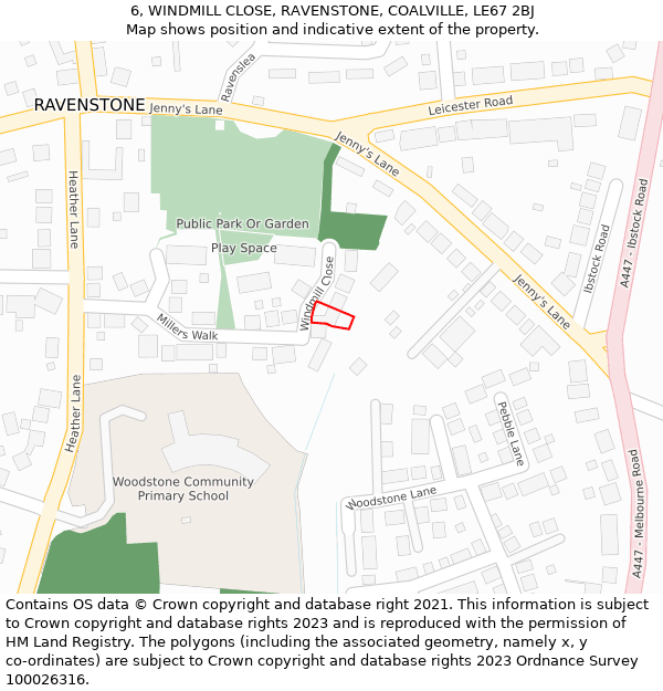 6, WINDMILL CLOSE, RAVENSTONE, COALVILLE, LE67 2BJ: Location map and indicative extent of plot